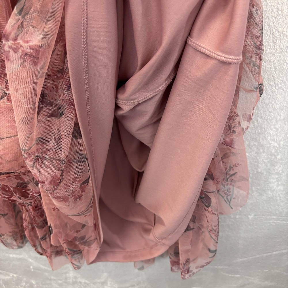 Candalite Sheer Tiered Maxi Dress Womens M Pink Floral Whimsical Romantic Flowy - Picture 13 of 14